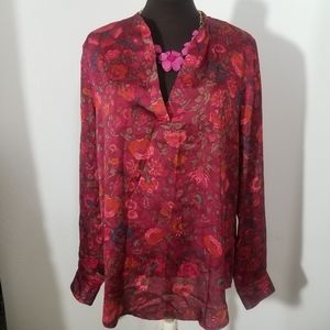 Lauren Ralph Lauren Silk Fuschia Burgundy Wine Blouse Top sz Large